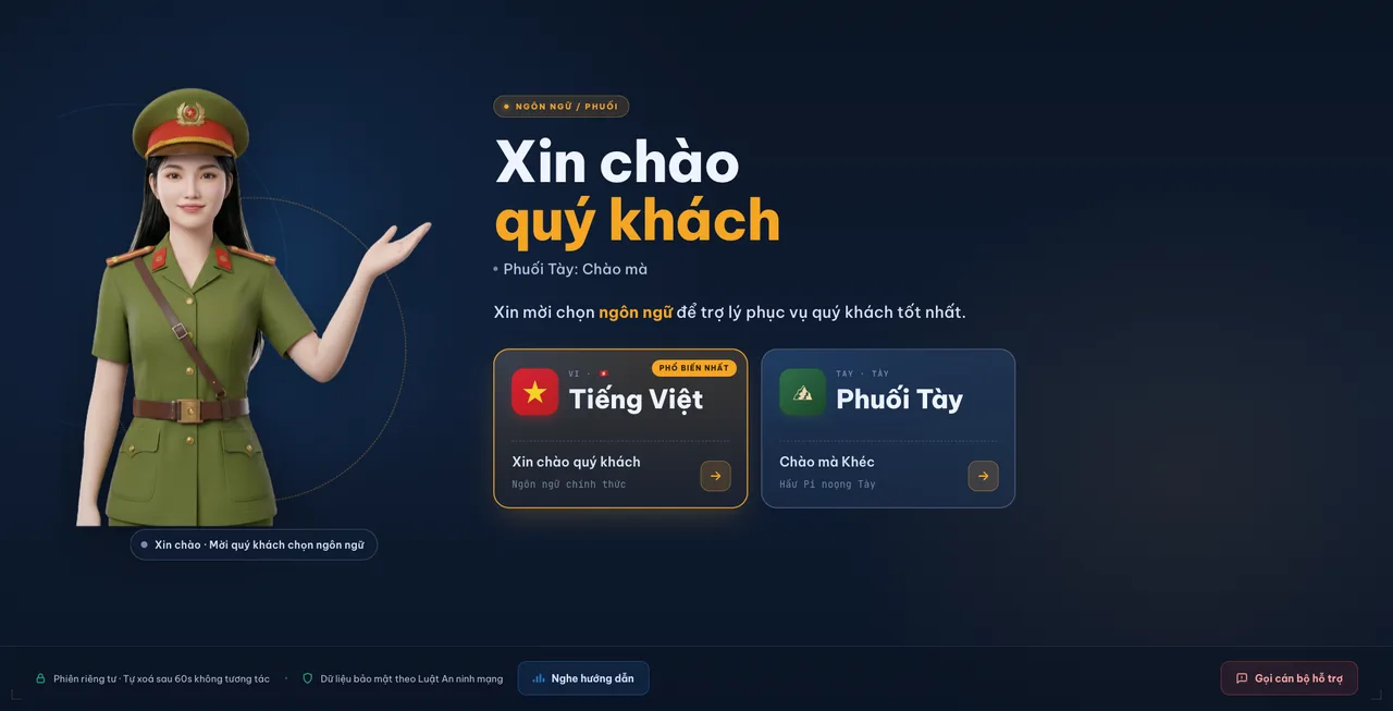 Màn hình chọn ngôn ngữ tiếng Việt hoặc tiếng Tày